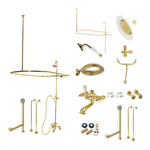 Vintage CCK1142PX Three-Handle 2-Hole Tub Wall Mount Clawfoot Tub Faucet Package with Shower Enclosure, Polished Brass