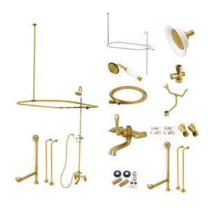Vintage CCK1147PX Three-Handle 2-Hole Tub Wall Mount Clawfoot Tub Faucet Package with Shower Enclosure, Brushed Brass