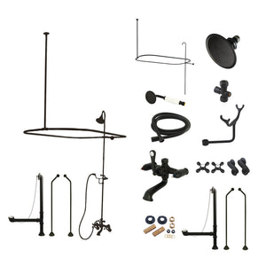 Vintage CCK1180AX Three-Handle 2-Hole Tub Wall Mount Clawfoot Tub Faucet Package with Shower Enclosure, Matte Black