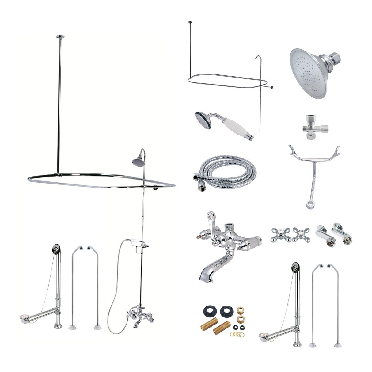 Vintage CCK1181AX Three-Handle 2-Hole Tub Wall Mount Clawfoot Tub Faucet Package with Shower Enclosure, Polished Chrome