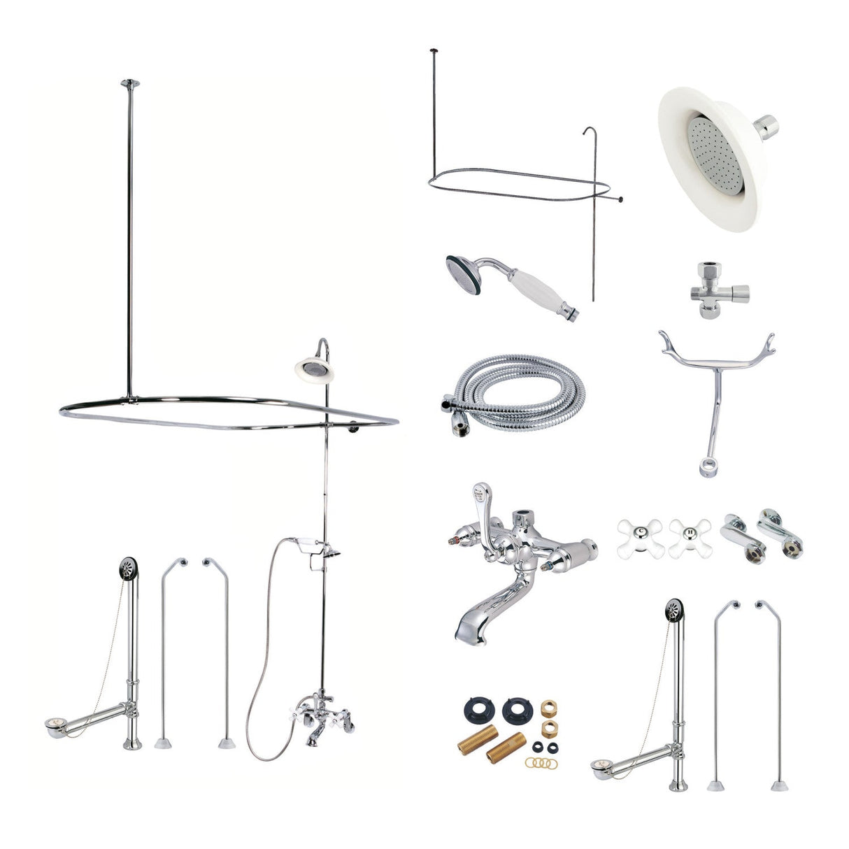 Vintage CCK1181PX Three-Handle 2-Hole Tub Wall Mount Clawfoot Tub Faucet Package with Shower Enclosure, Polished Chrome