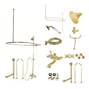 Vintage CCK1182AX Three-Handle 2-Hole Tub Wall Mount Clawfoot Tub Faucet Package with Shower Enclosure, Polished Brass