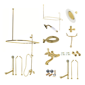 Vintage CCK1182PX Three-Handle 2-Hole Tub Wall Mount Clawfoot Tub Faucet Package with Shower Enclosure, Polished Brass