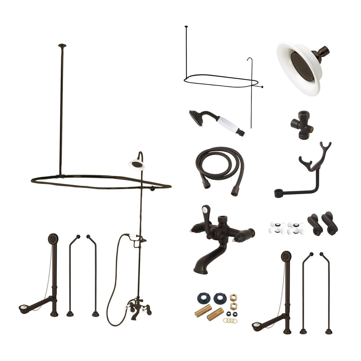 Vintage CCK1185PX Three-Handle 2-Hole Tub Wall Mount Clawfoot Tub Faucet Package with Shower Enclosure, Oil Rubbed Bronze