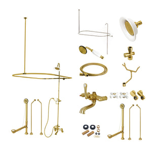 Vintage CCK1187PX Three-Handle 2-Hole Tub Wall Mount Clawfoot Tub Faucet Package with Shower Enclosure, Brushed Brass