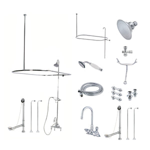 Vintage CCK2141AL Three-Handle 2-Hole Tub Wall Mount Clawfoot Tub Faucet Package with Shower Enclosure, Polished Chrome