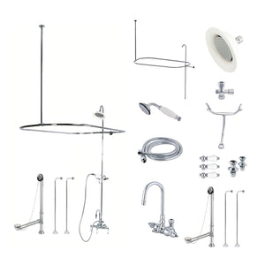 Vintage CCK2141PL Three-Handle 2-Hole Tub Wall Mount Clawfoot Tub Faucet Package with Shower Enclosure, Polished Chrome