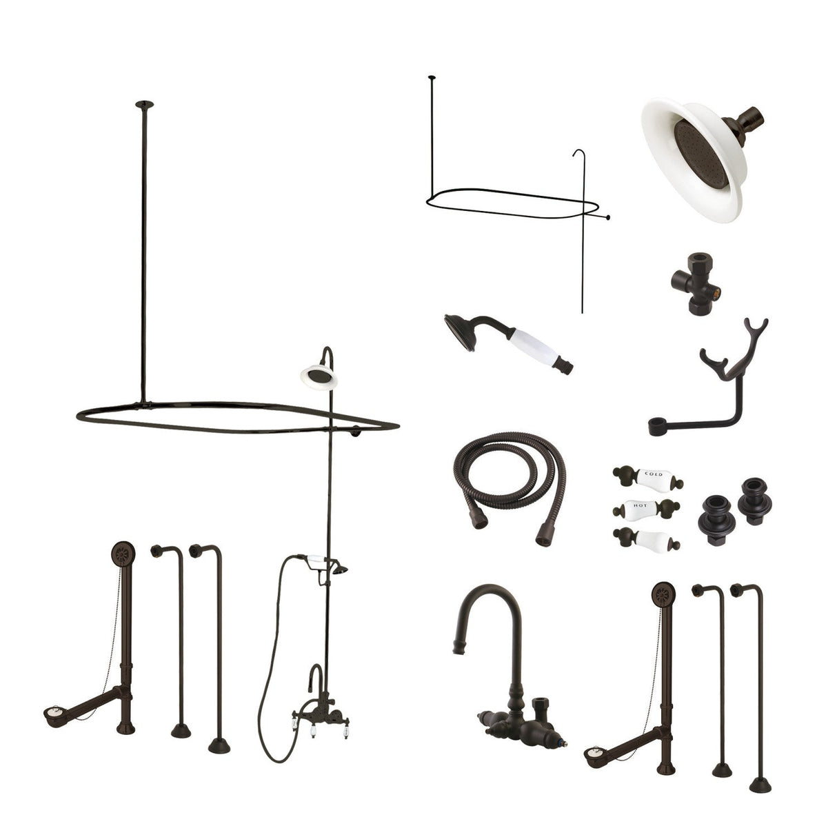 Vintage CCK2145HCPL Three-Handle 2-Hole Tub Wall Mount Clawfoot Tub Faucet Package with Shower Enclosure, Oil Rubbed Bronze