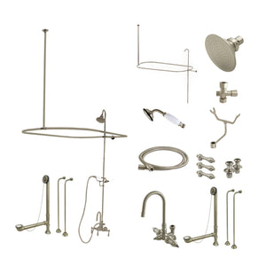 Vintage CCK2148AL Three-Handle 2-Hole Tub Wall Mount Clawfoot Tub Faucet Package with Shower Enclosure, Brushed Nickel