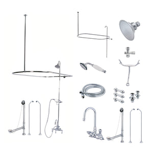 Vintage CCK2181AL Three-Handle 2-Hole Tub Wall Mount Clawfoot Tub Faucet Package with Shower Enclosure, Polished Chrome