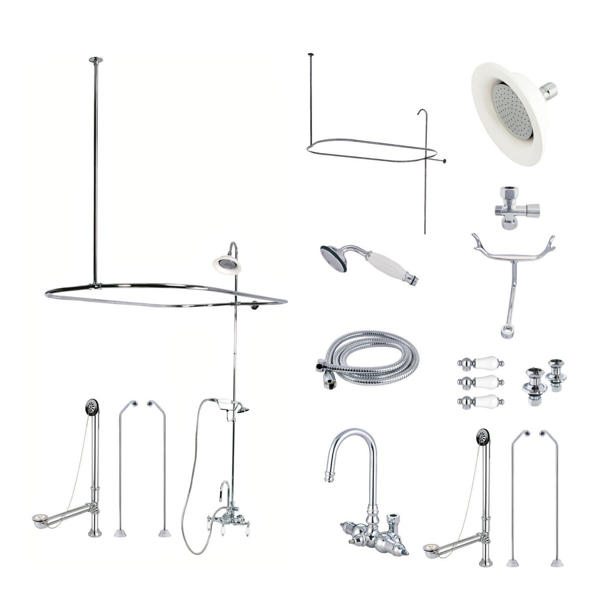Vintage CCK2181PL Three-Handle 2-Hole Tub Wall Mount Clawfoot Tub Faucet Package with Shower Enclosure, Polished Chrome