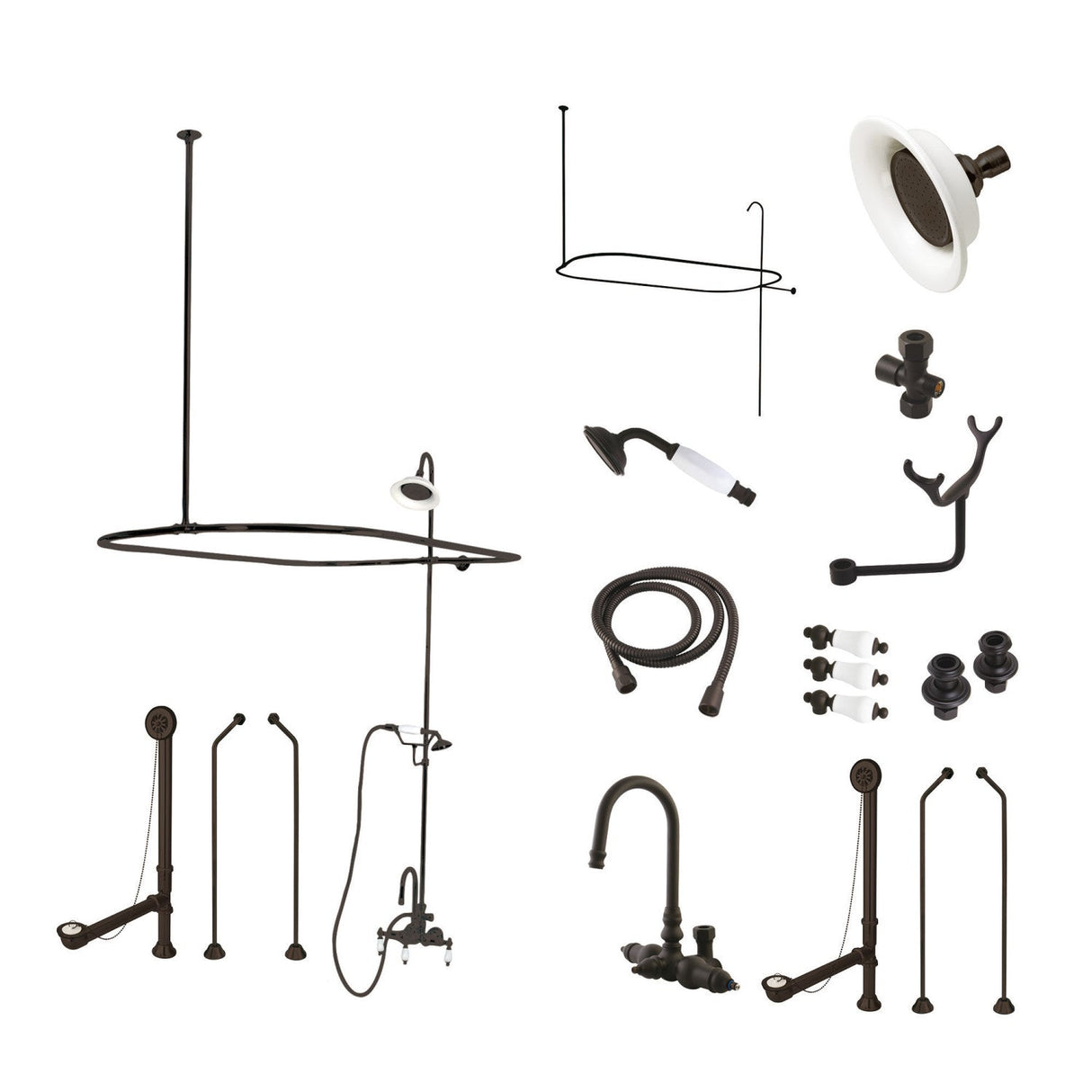 Vintage CCK2185PL Three-Handle 2-Hole Tub Wall Mount Clawfoot Tub Faucet Package with Shower Enclosure, Oil Rubbed Bronze