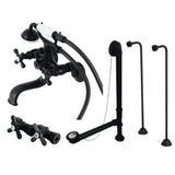 Vintage CCK225MB Three-Handle 2-Hole Tub Wall Mount Clawfoot Tub Faucet Package with Supply Line and Tub Drain, Matte Black