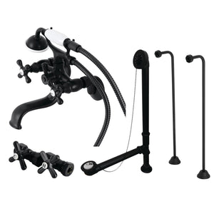 Vintage CCK225MB Three-Handle 2-Hole Tub Wall Mount Clawfoot Tub Faucet Package with Supply Line and Tub Drain, Matte Black