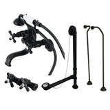 Vintage CCK225MBD Three-Handle 2-Hole Tub Wall Mount Clawfoot Tub Faucet Package with Supply Line and Tub Drain, Matte Black