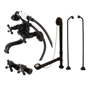 Vintage CCK225ORBD Three-Handle 2-Hole Tub Wall Mount Clawfoot Tub Faucet Package with Supply Line and Tub Drain, Oil Rubbed Bronze