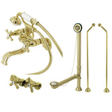 Vintage CCK225PBD Three-Handle 2-Hole Tub Wall Mount Clawfoot Tub Faucet Package with Supply Line and Tub Drain, Polished Brass