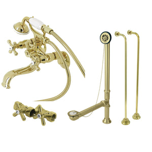 Vintage CCK225PB Three-Handle 2-Hole Tub Wall Mount Clawfoot Tub Faucet Package with Supply Line and Tub Drain, Polished Brass