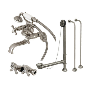 Vintage CCK225SN Three-Handle 2-Hole Tub Wall Mount Clawfoot Tub Faucet Package with Supply Line and Tub Drain, Brushed Nickel