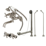Vintage CCK225SND Three-Handle 2-Hole Tub Wall Mount Clawfoot Tub Faucet Package with Supply Line and Tub Drain, Brushed Nickel