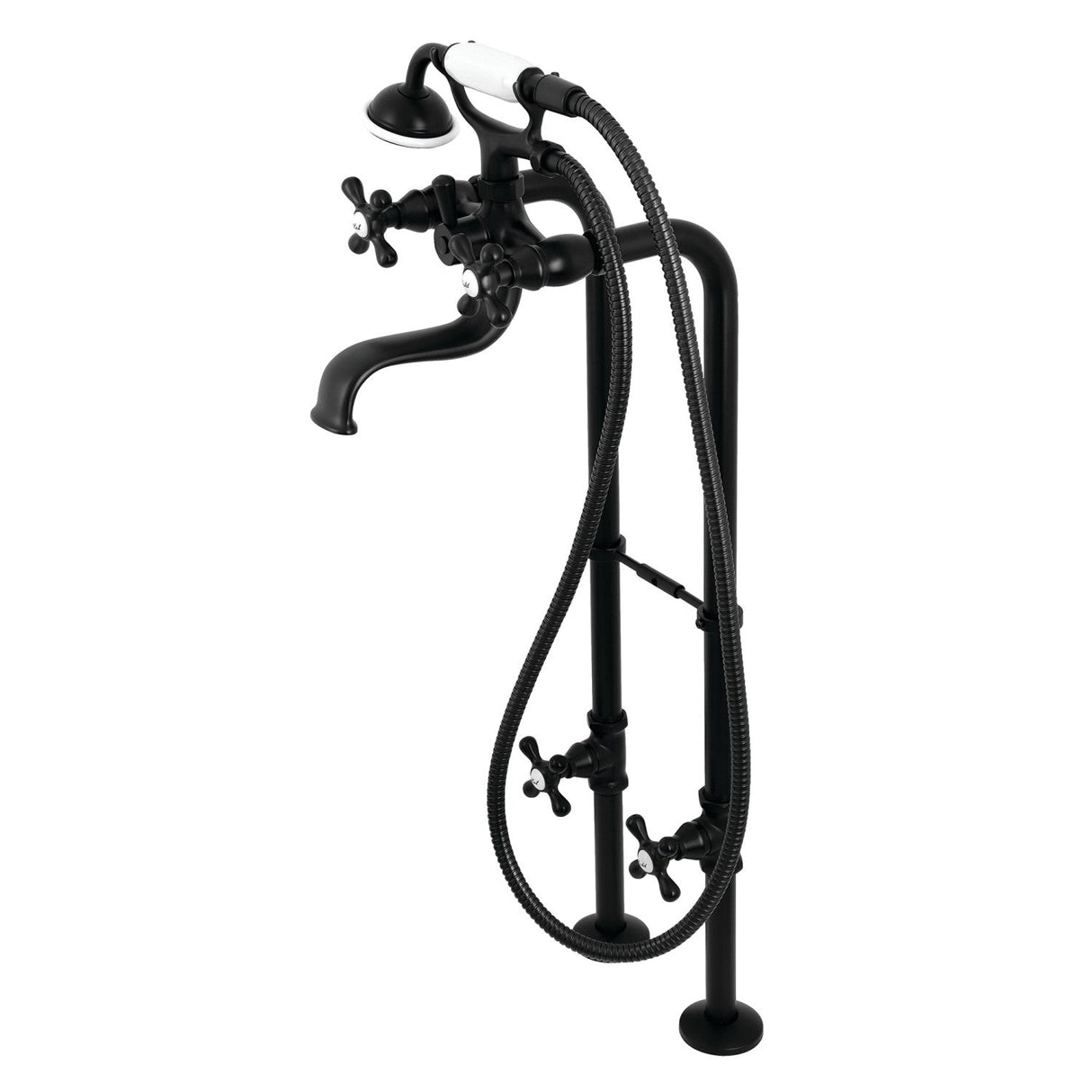 Kingston CCK226K0 Three-Handle 2-Hole Freestanding Clawfoot Tub Faucet Package with Supply Line and Stop Valve, Matte Black