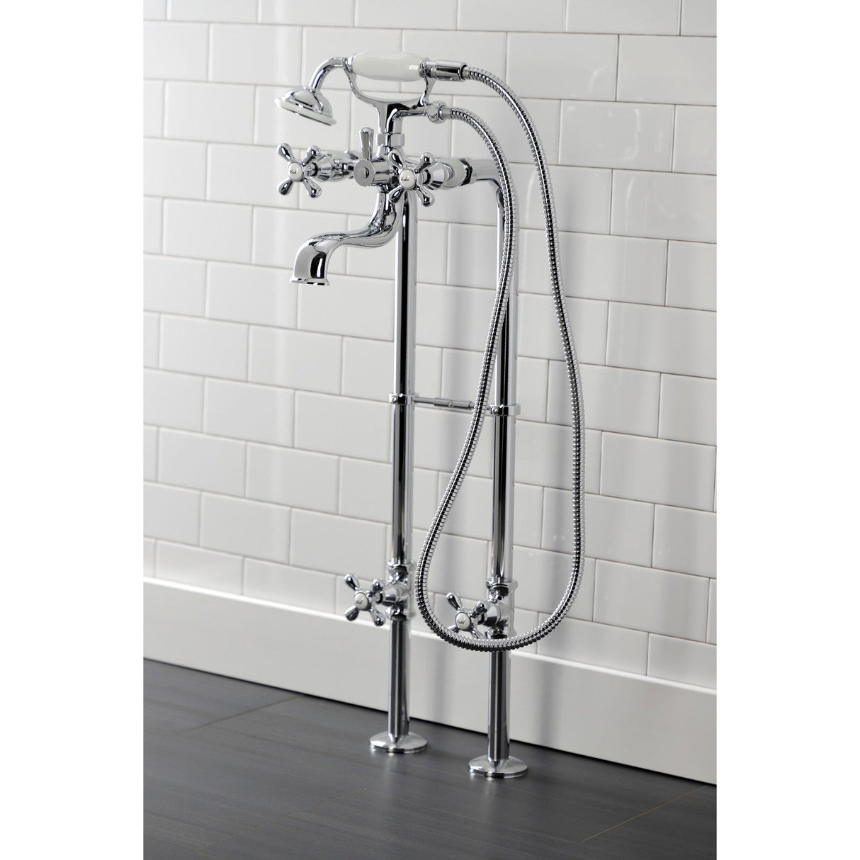 Kingston CCK226K1 Three-Handle 2-Hole Freestanding Clawfoot Tub Faucet Package with Supply Line and Stop Valve, Polished Chrome