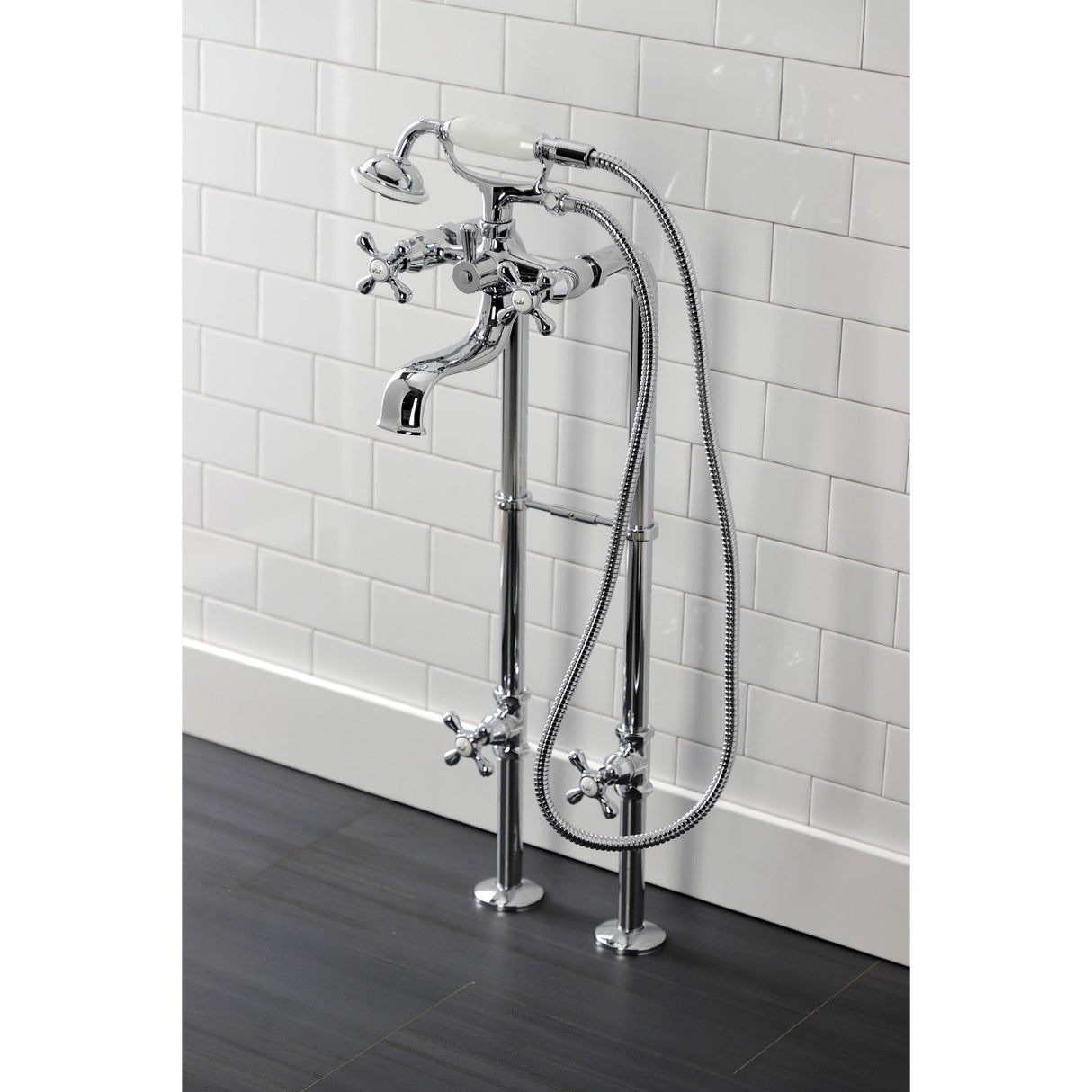 Kingston CCK226K1 Three-Handle 2-Hole Freestanding Clawfoot Tub Faucet Package with Supply Line and Stop Valve, Polished Chrome