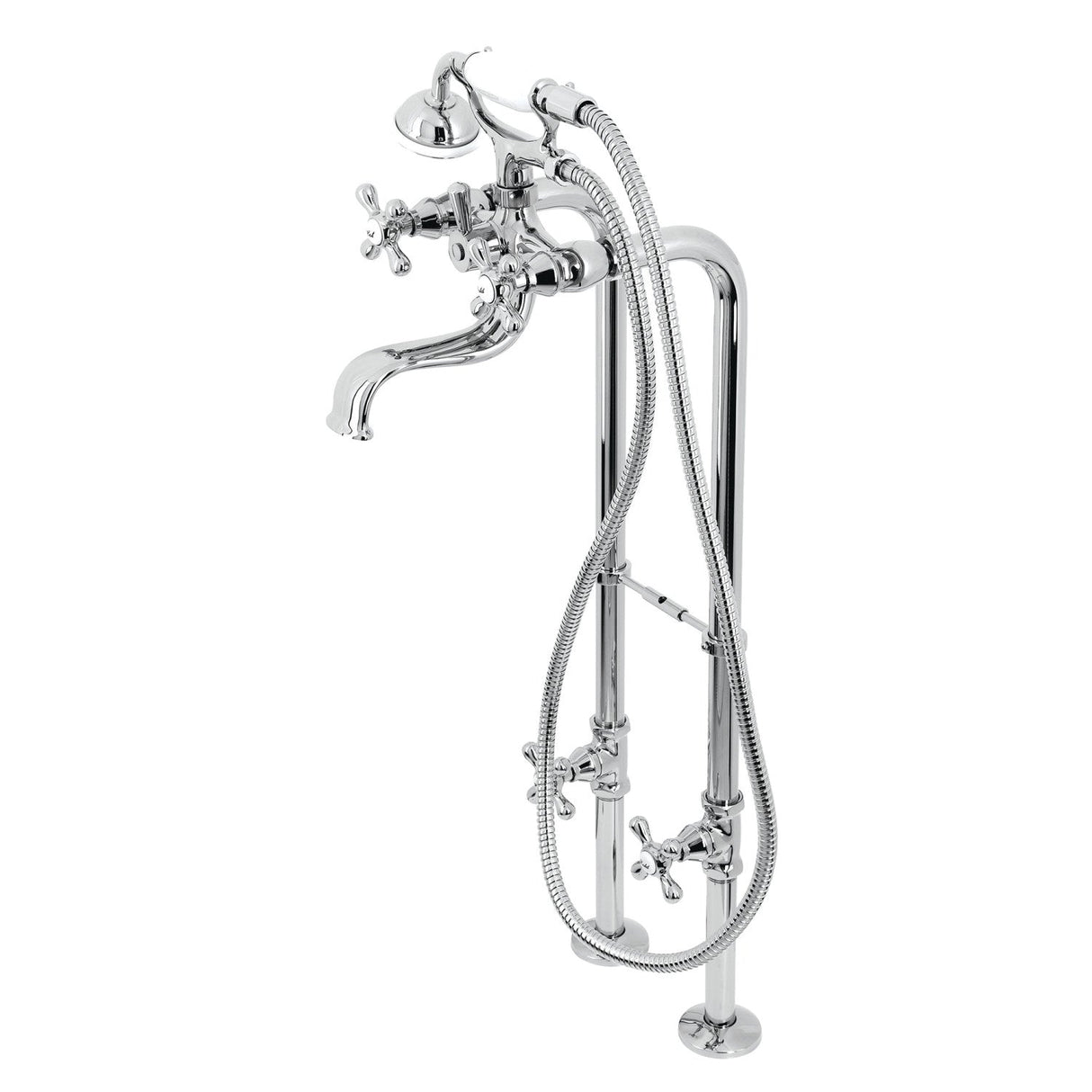 Kingston CCK226K1 Three-Handle 2-Hole Freestanding Clawfoot Tub Faucet Package with Supply Line and Stop Valve, Polished Chrome