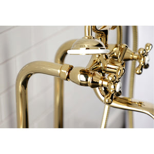 Kingston CCK226K2 Three-Handle 2-Hole Freestanding Clawfoot Tub Faucet Package with Supply Line and Stop Valve, Polished Brass