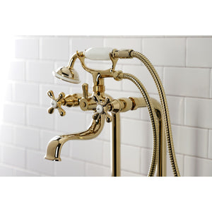 Kingston CCK226K2 Three-Handle 2-Hole Freestanding Clawfoot Tub Faucet Package with Supply Line and Stop Valve, Polished Brass