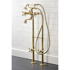 Kingston CCK226K2 Three-Handle 2-Hole Freestanding Clawfoot Tub Faucet Package with Supply Line and Stop Valve, Polished Brass