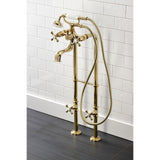 Kingston CCK226K2 Three-Handle 2-Hole Freestanding Clawfoot Tub Faucet Package with Supply Line and Stop Valve, Polished Brass