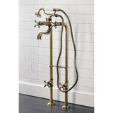 Kingston CCK226K3 Three-Handle 2-Hole Freestanding Clawfoot Tub Faucet Package with Supply Line and Stop Valve, Antique Brass