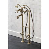 Kingston CCK226K3 Three-Handle 2-Hole Freestanding Clawfoot Tub Faucet Package with Supply Line and Stop Valve, Antique Brass