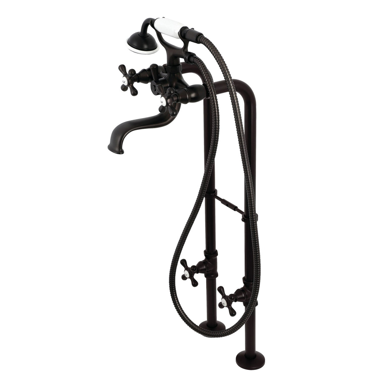 Kingston CCK226K5 Three-Handle 2-Hole Freestanding Clawfoot Tub Faucet Package with Supply Line and Stop Valve, Oil Rubbed Bronze