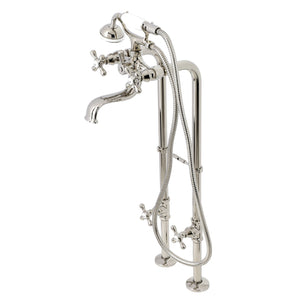 Kingston CCK226K6 Three-Handle 2-Hole Freestanding Clawfoot Tub Faucet Package with Supply Line and Stop Valve, Polished Nickel