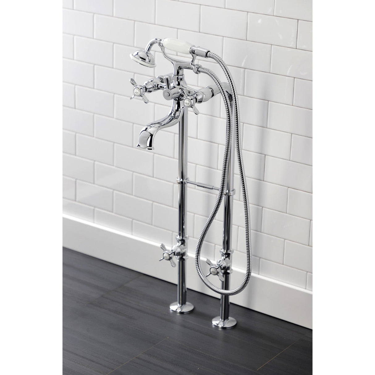 Essex CCK246K1 Three-Handle 2-Hole Freestanding Clawfoot Tub Faucet Package with Supply Line and Stop Valve, Polished Chrome