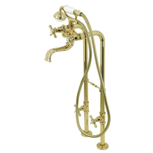 Essex CCK246K2 Three-Handle 2-Hole Freestanding Clawfoot Tub Faucet Package with Supply Line and Stop Valve, Polished Brass