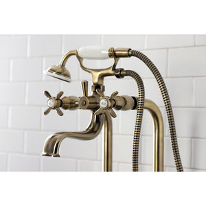 Essex CCK246K3 Three-Handle 2-Hole Freestanding Clawfoot Tub Faucet Package with Supply Line and Stop Valve, Antique Brass