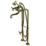 Essex CCK246K3 Three-Handle 2-Hole Freestanding Clawfoot Tub Faucet Package with Supply Line and Stop Valve, Antique Brass