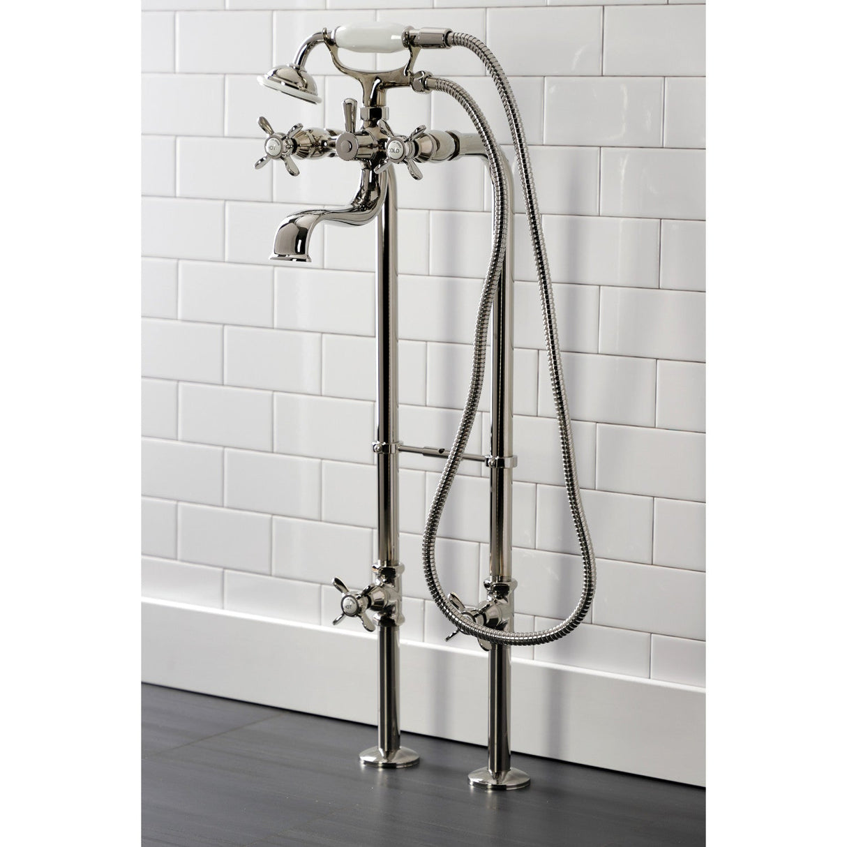 Essex CCK246K6 Three-Handle 2-Hole Freestanding Clawfoot Tub Faucet Package with Supply Line and Stop Valve, Polished Nickel