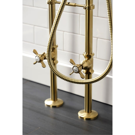 Essex CCK246K7 Three-Handle 2-Hole Freestanding Clawfoot Tub Faucet Package with Supply Line and Stop Valve, Brushed Brass