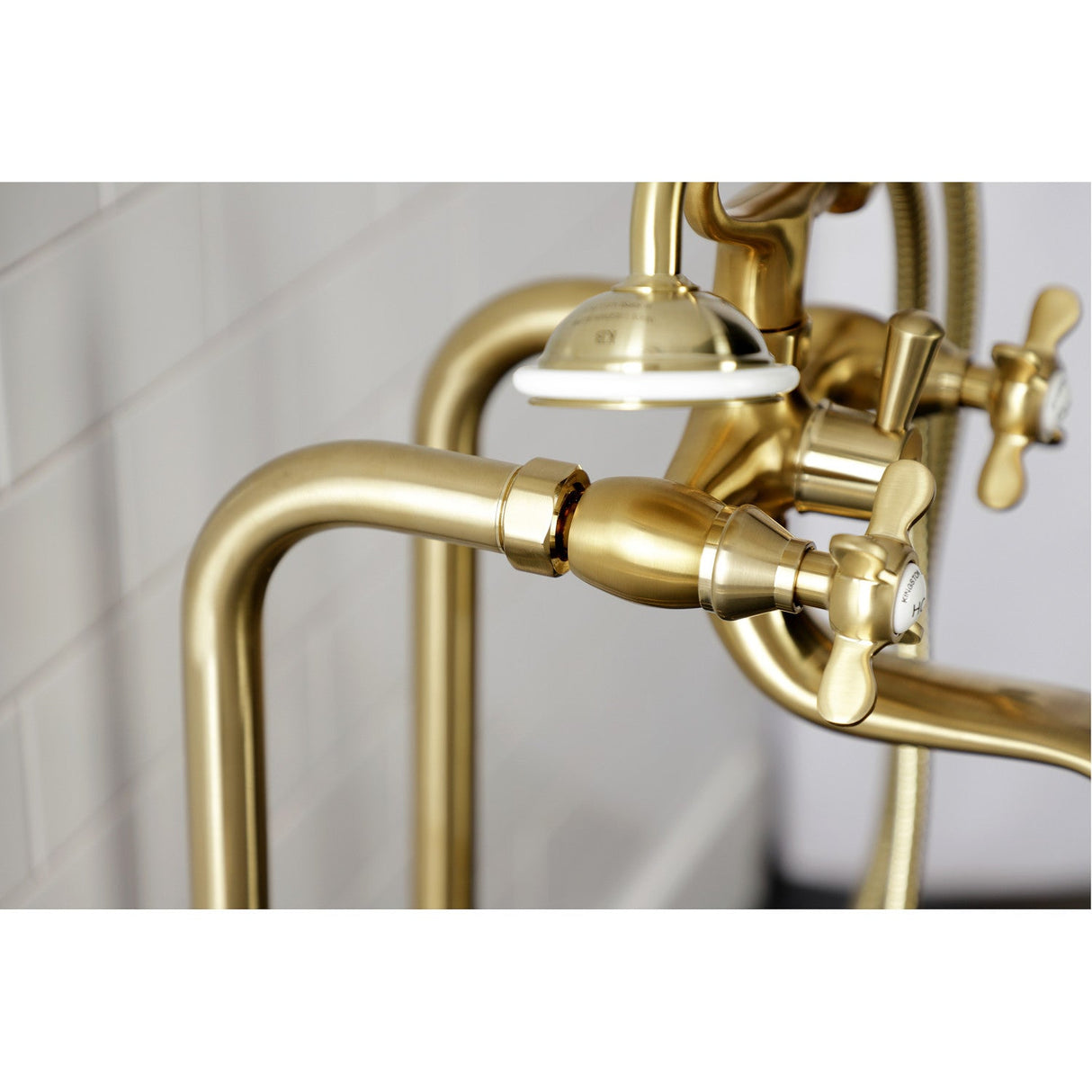 Essex CCK246K7 Three-Handle 2-Hole Freestanding Clawfoot Tub Faucet Package with Supply Line and Stop Valve, Brushed Brass