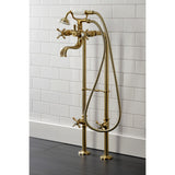 Essex CCK246K7 Three-Handle 2-Hole Freestanding Clawfoot Tub Faucet Package with Supply Line and Stop Valve, Brushed Brass