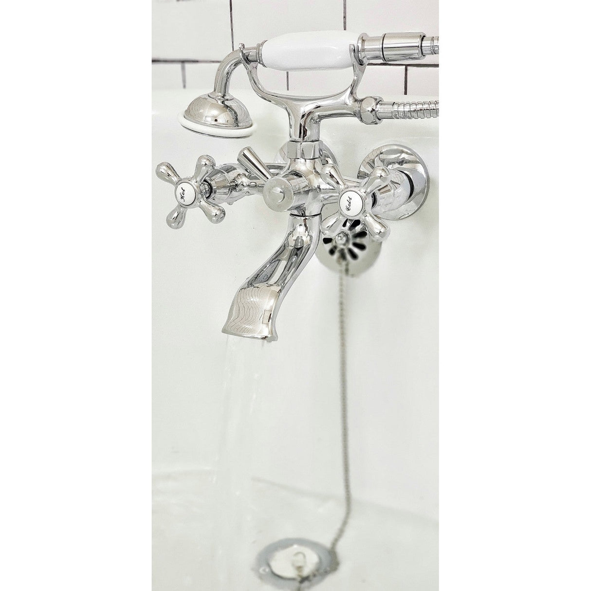 Vintage CCK265C Two-Handle 2-Hole Tub Wall Mount Clawfoot Tub Faucet Package with Supply Line and Hand Shower, Polished Chrome