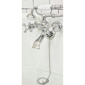 Vintage CCK265C Two-Handle 2-Hole Tub Wall Mount Clawfoot Tub Faucet Package with Supply Line and Hand Shower, Polished Chrome