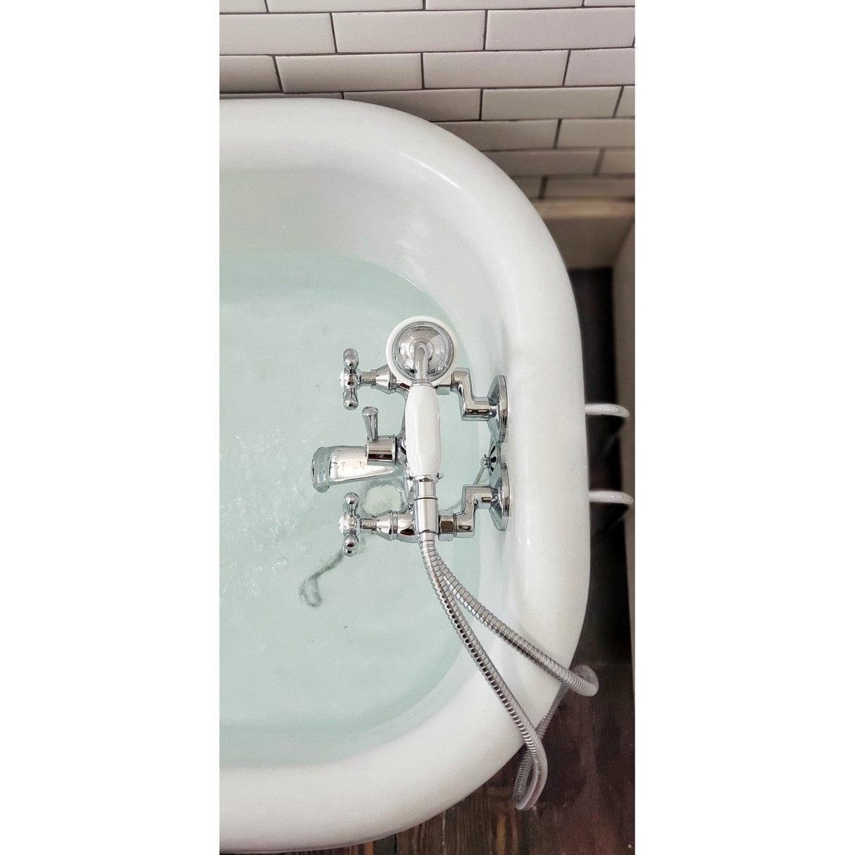 Vintage CCK265C Two-Handle 2-Hole Tub Wall Mount Clawfoot Tub Faucet Package with Supply Line and Hand Shower, Polished Chrome