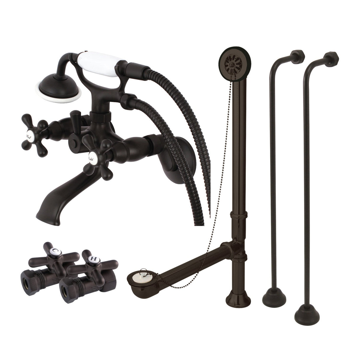 Vintage CCK265ORB Two-Handle 2-Hole Tub Wall Mount Clawfoot Tub Faucet Package with Supply Line and Hand Shower, Oil Rubbed Bronze