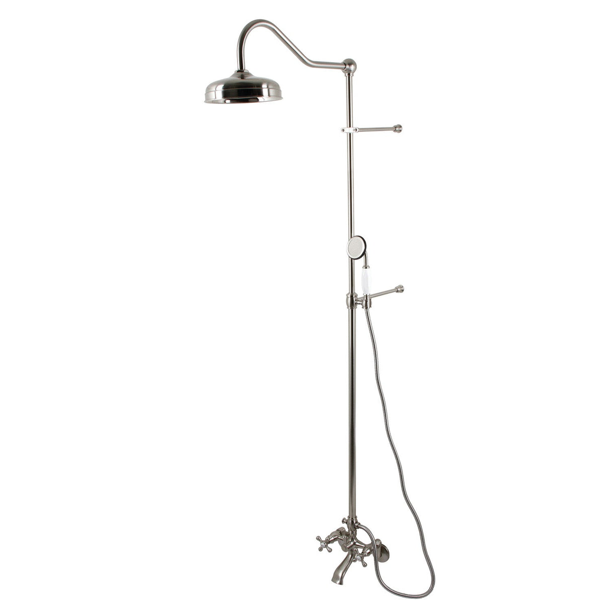 Vintage CCK2668 Two-Handle 2-Hole Wall Mount Clawfoot Tub Faucet Package with Shower Combo and Hand Shower, Brushed Nickel