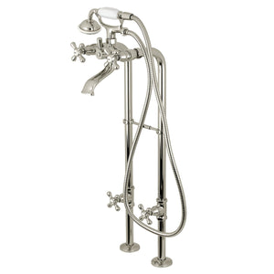 Kingston CCK266K6 Three-Handle 2-Hole Freestanding Tub Faucet with Supply Line and Stop Valve, Polished Nickel